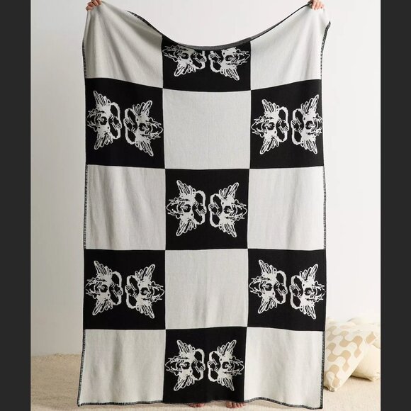 Boys Lie Cotton Throw Blanket Checkered Black White NWT $115 - Picture 1 of 8